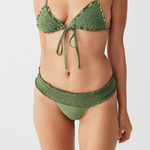 Frankie’s Bikinis Sophia Satin Micro Bikini Bottom in Sea Moss - Picture 1 of 7